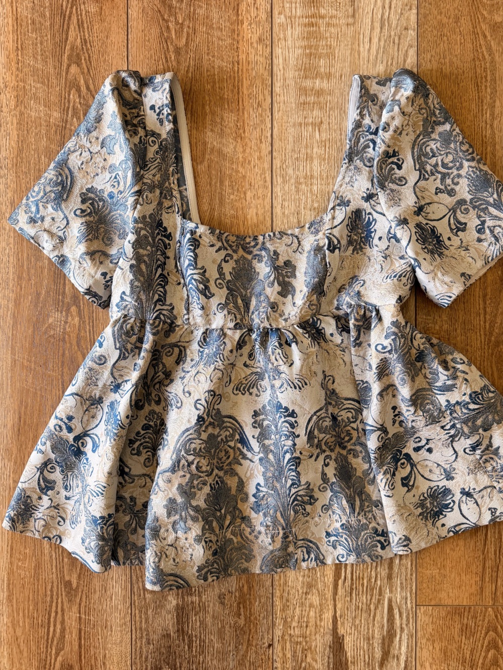 Free People Jacquard Top in Blue and Cream